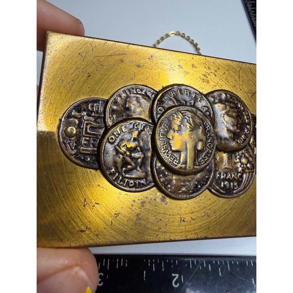 Vintage Gold Tone Coin Compact Case French Franc Philippine Centavo 1913 Motif